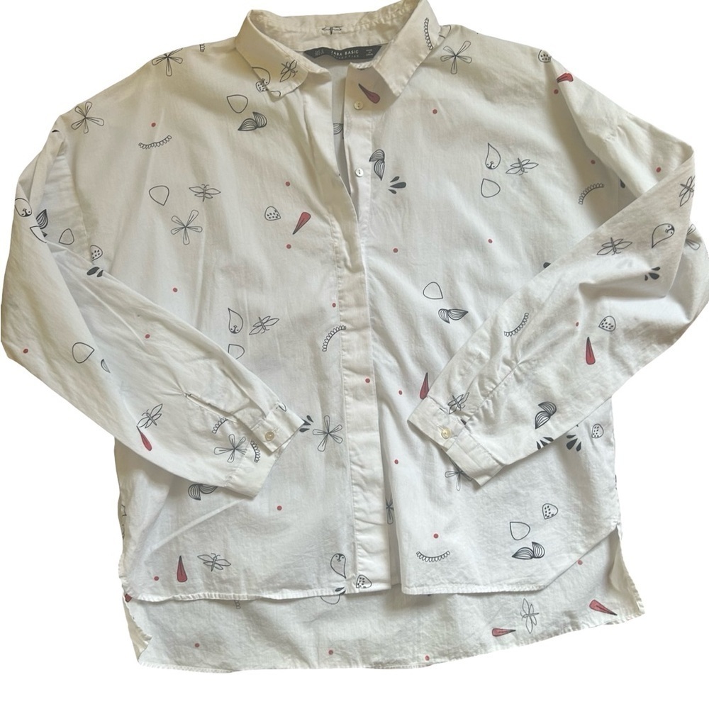 Zara Women’s Button Down Shirt Size Small – White with Abstract Print